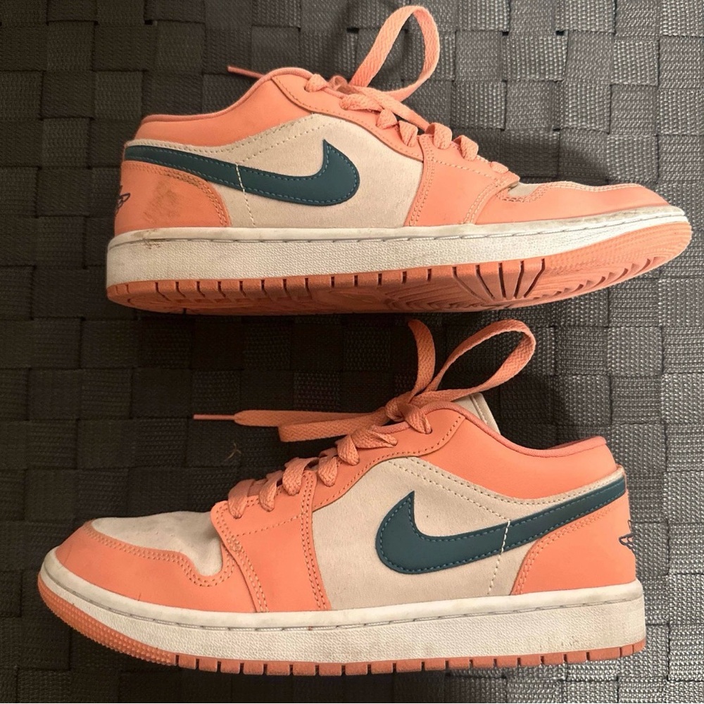 Jordan 1 Low “Light Madder Root” Peach and Aqua Low-Top Sneakers